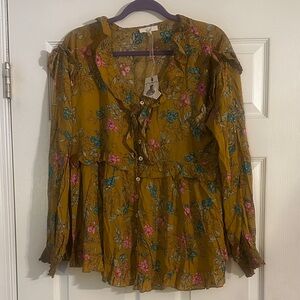 Easel Mustard Floral Blouse
